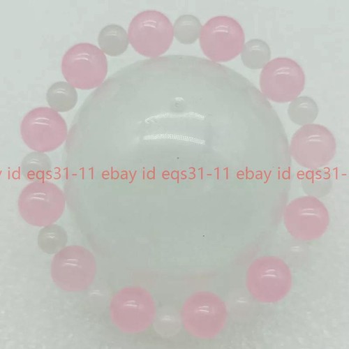 VALENTINO Bracciale donna giada rosa naturale tondo 8 mm 6 mm braccialetto giada bianca 7 5''