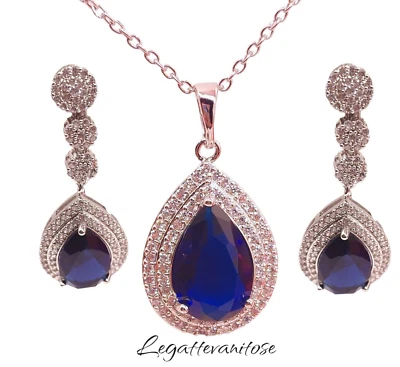 Orecchini Donna Kate con zirconi bianchi E Blu e Collana +confezione regalo - Immagine 1 di 4