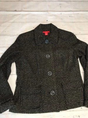 Женский размер 6 Blazer черный кремовый с подкладкой кожи отделки Tweed Y2K подпоясанный - Изображение 1 из 4