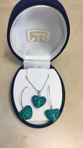 Parure Set Gioielli Donna Argento 925 collana orecchini Strass Cuori Verdi - Foto 1 di 13