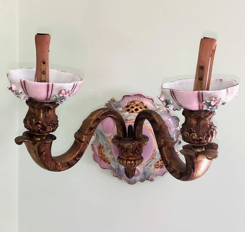Rare Vintage Spanish Wall Sconces Lamps Porcelain Cover