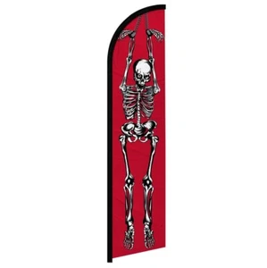Skeleton Windless Full Sleeve Advertising Halloween Haunted House Banner Flag - Picture 1 of 7