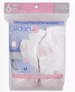 GIRL'S Gildan White Ankle 6 Pairs Of Socks Medium 9-2.5 New! Free Shipping... - Picture 1 of 3