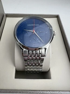 NUEVO CON ETIQUETAS MORPHIC Reloj Hombre Correa Acero Inoxidable Mes Día Fecha Hora Cara Azul Cuarzo Foto 1 de 4