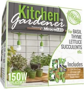 Miracle LED Kitchen Gardener 2-Socket LED Grow Light Bulb Kit with Full Spectru - Picture 1 of 9