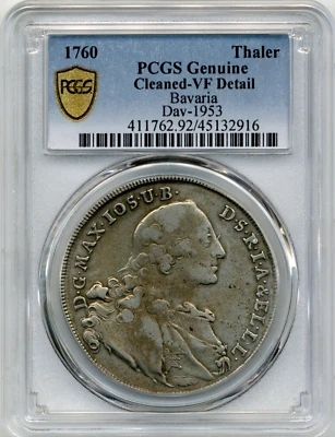 1760 Thaler German States, Bavaria Maximilian II, PCGS VF Detail - Image 1 of 3