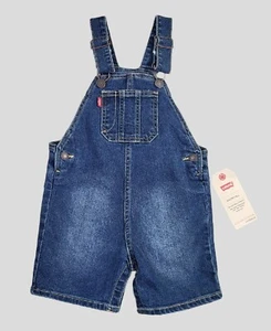 LEVIS Boys Shortall 24M Toddler Bibs Shorts Overall Denim Pocket Blue Adjustable - Picture 1 of 4