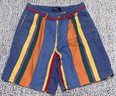 Vintage Polo Ralph Lauren Color Block Striped Shorts Size 31 Waist Made In USA - Image 1 of 4