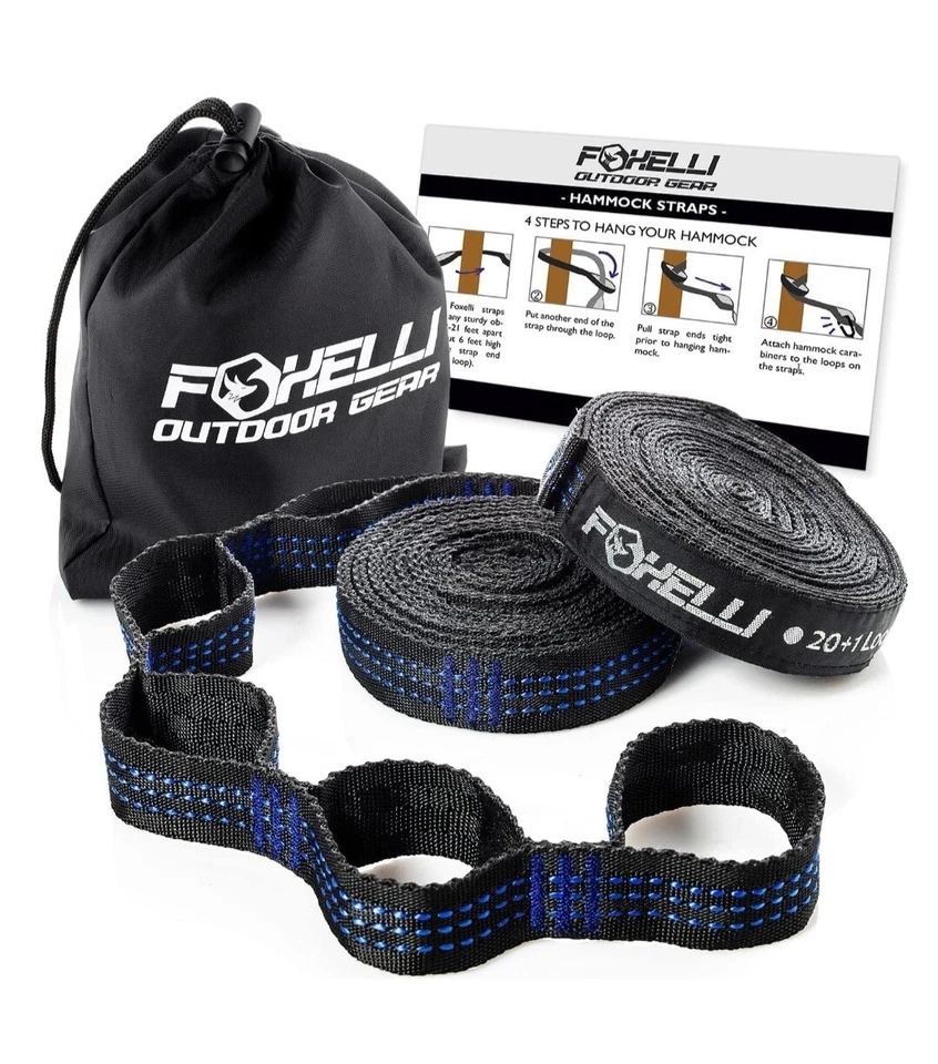 Foxelli Hammock Straps XL 20FT Long Combined, Heavy Duty No-Stretch.Black,  C8 - Image 1 of 4
