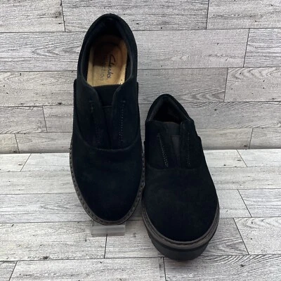 Clarks Airabell Mid Wedge Black Suede Comfort Loafer Shoes Women Size 6M - Image 1 of 4