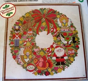 Kit de Bordado Crewel Crewel De Colección Corona de Navidad Fantasía PUESTA DE SOL 16" Lana COMO NUEVO - Imagen 1 de 1