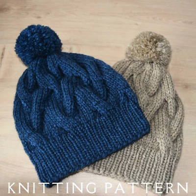 THE WOOLLY DESIGN CO The Rambler Bobble Hat Cable Knitting Pattern Printed Pattern To Knit Yourself
