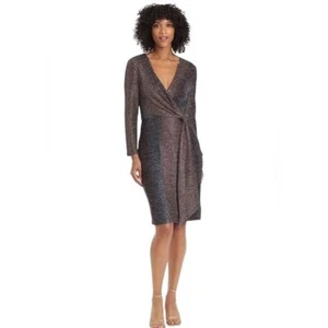 Maggy London Glitter metallic surplice long sleeve holiday dress size 12 - Picture 1 of 12