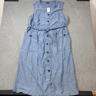 NWT J Jill Denim Sz 2X Sleeveless Button-Front Dress In Blue Dunes Wash Lyocell - Image 1 of 4