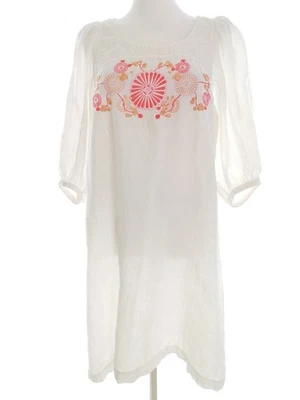 Part two  Größe 40 Weiß Tunika-Bluse Leinen Manche 3/4 Stickerei - Bild 1 von 4