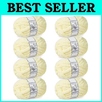 Super Bulky Chenille Yarn for Knitting - Light Yellow - Image 1 of 4