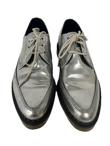 Y2K DIESEL Metallic Silver Leather Rockabilly Retro Lace Up Shoes Women’s 37 7 - Picture 1 of 8