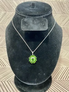 Ciondolo diopside russo placcato platino argento sterling catena 18" - Foto 1 di 8
