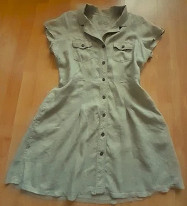 M&S 100% Linen Natural Short Sleeve Knee Length Shirt Dress Size 18(Mint Cond) - Picture 1 of 6