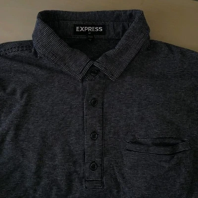 Express Polo Shirt Men's Size Large Black White Pattern - Image 1 of 4