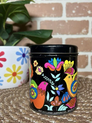 Vintage Barton’s MOD Canister Metal Tin Black Groovy Design 70s Almond Kisses - Image 1 of 4