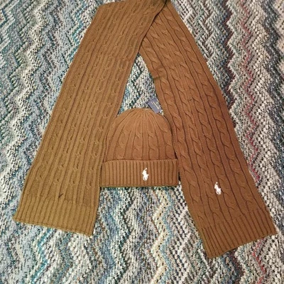 Conjunto de bufanda y gorro marrón Polo Ralph Lauren Foto 1 de 4