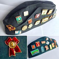 Vintage Russian / Soviet Union Pilotka Military Cap With 27 Rare USSR Badges