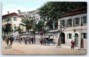 Postcard Gibraltar The Library Vintage View Horse & Buggy C2 - Picture 1 of 2