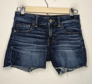 Womens American Eagle cut off jean shorts super stretch sz 0 dark wash denim - Picture 1 of 6