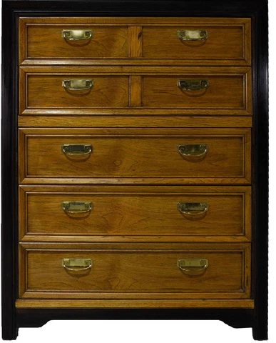 Vintage Chinoiserie Highboy Dresser by Thomasville Two Tone Black & Wood Cover
