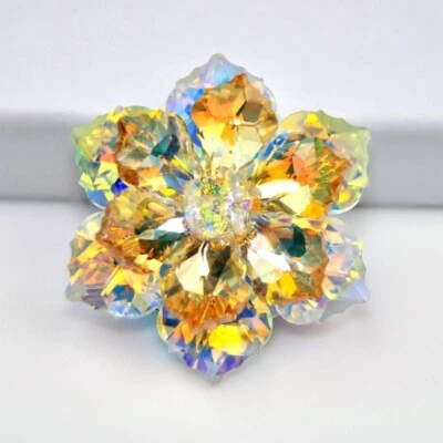 Broches de flores de cristal amarillo y transparente broche de aurora boreal prendedor de flores de vidrio Foto 1 de 4