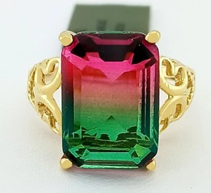 LAB CREATED 8.75 Cts TOURMALINE RING 10K YELLOW GOLD - New With Tag - Picture 1 of 6