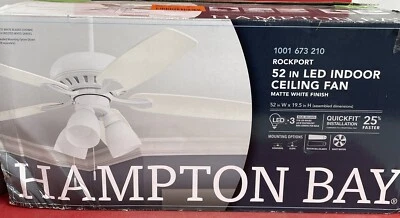 HAMPTON BAY Rockport 52 in. Indoor LED Matte White Ceiling Fan With Light Kit - Image 1 of 4