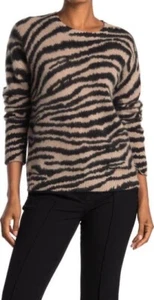 New CATHERINE CATHERINE MALANDRINO Animal Stripe Brushed Cashmere Sweater Sz XS - Picture 1 of 7