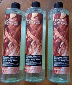 3x Avon Senses men extreme limits hair & body wash grapefruit&cedarwood 3x500ml - Picture 1 of 2