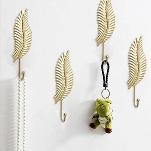New Decorative Leaves Iron Hooks 4pcs Leaf Shape Wall Mounted Hooks Modern - Picture 1 of 7