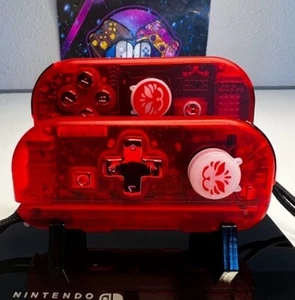 Transparent Clear Red - Red Chrome Accents - Custom Joycons for Nintendo Switch - Picture 1 of 4