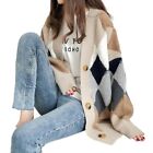 Women&#39;s Trendy Checkered Oversized Sweater Cardigan Button Knit Coat Top