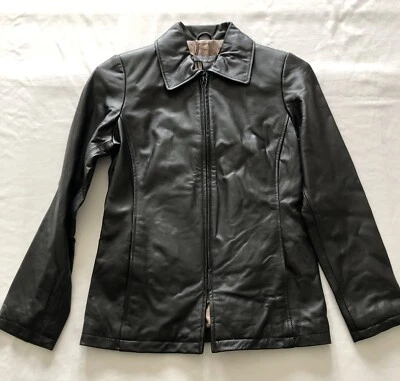 Chaqueta De Colección Y2K Clásica Mujer Mob Wife SM Hillard & Hanson Cuero Negro Cremallera Nueva con Etiquetas Foto 1 de 4