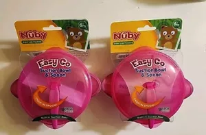 New (2 pack) Easy Go Suction base Bowl with Lid and Spoon Pink 6months Feeding - Picture 1 of 6