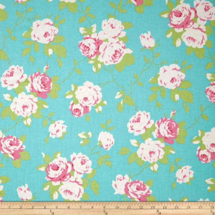 FREE SPIRIT Tanya Whelan fabric material CHLOE ROSE VINE SKY GREEN Floral print metre/FQ