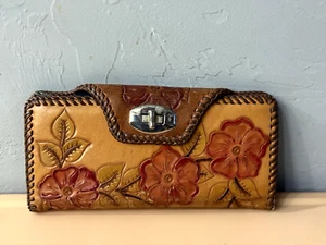 Vintage Sharon Women’s Wallet Colorful Tooled Floral Flower - Picture 1 of 11