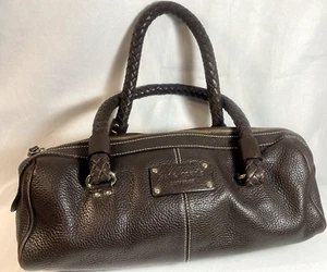 Kate Spade braun genarbtes Leder Barrel Style Schultertasche geflochtene Griffe - Bild 1 von 14