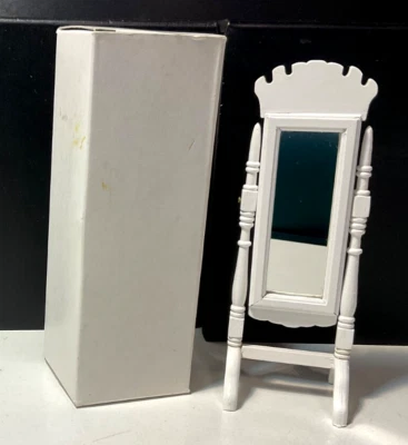 Acessório de espelho de chão vintage miniatura de madeira branco comprimento total para casa de bonecas - Imagem 1 de 4