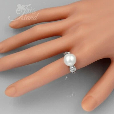 Anillo de plata de ley 925 con perlas blancas de agua dulce 7,5 para mujer flor de tulipán 01149 Foto 1 de 4