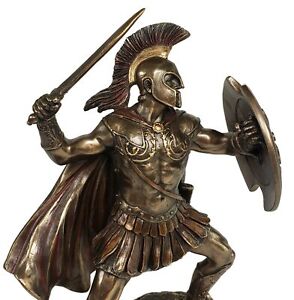 ACHILLES 9 1/2" W/ Sword & Shield GREEK MYTHOLOGY Sculpture Statue Bronze Color