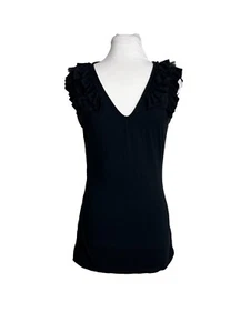 Express Womens Size Small Black Tank Ruffles Ruched Sides Sleeveless Shirt Top - Picture 1 of 6