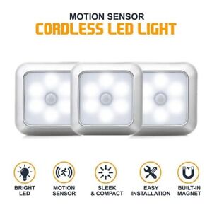 6LED Wireless Night Light Motion Sensor Lights PIR Battery Cabinet Stair Lamp x1
