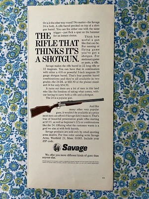 Anuncio impreso de escopeta/rifle Savage 24 1967 vintage Foto 1 de 4