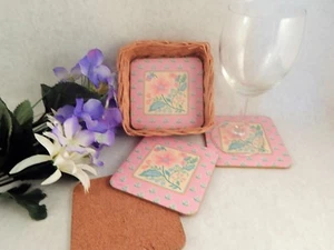 Untersetzer Viererset 4" Blumenmuster im Korb Barware Geschirr - Bild 1 von 4